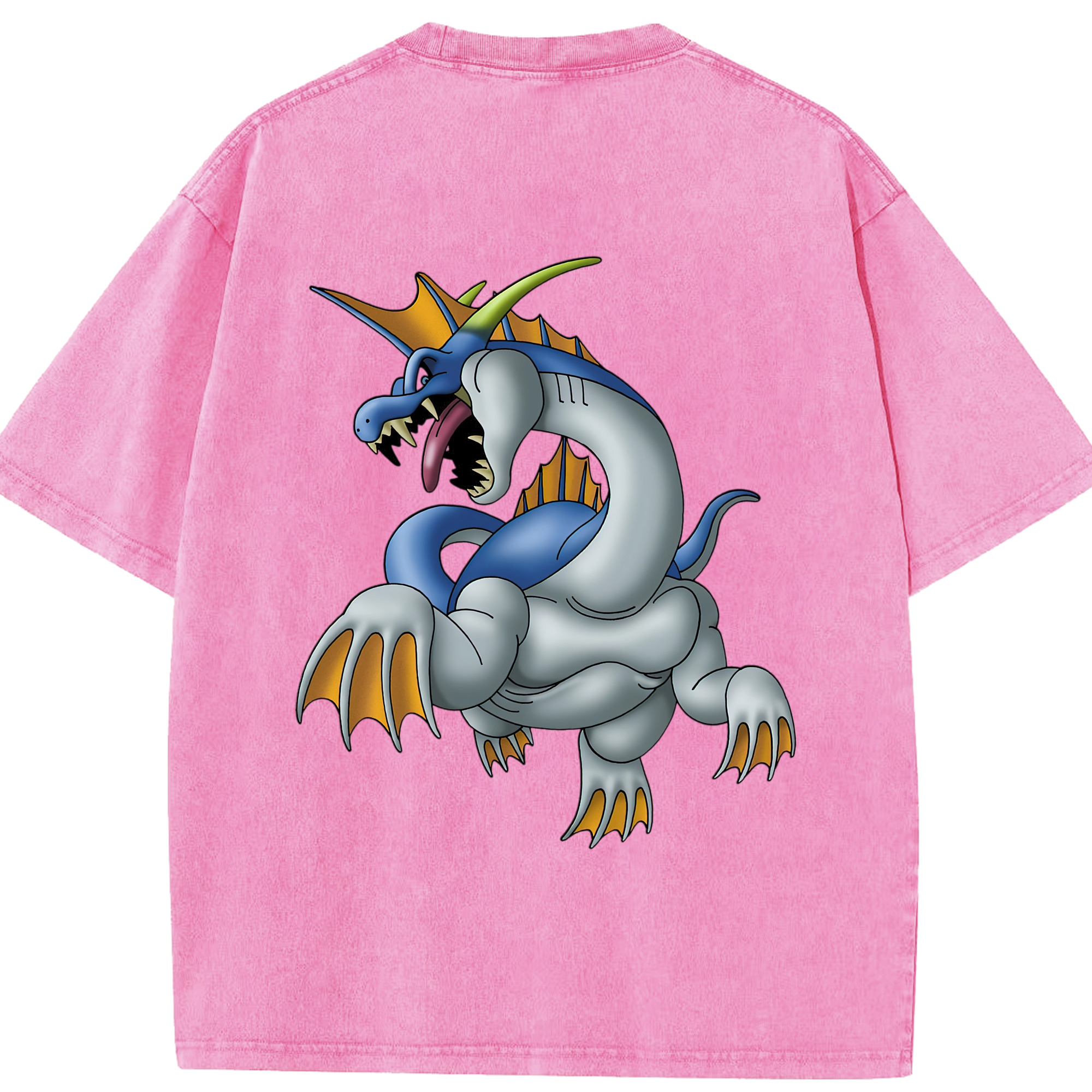 （画像用） ドラゴンクエスト Doragon Kuesuto Dragon Quest 綿100% ヴィンテージ風 半袖Tシャツ（背面プリント）